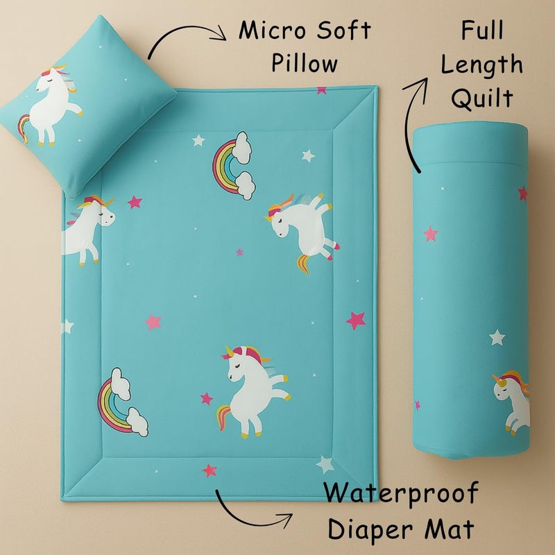 ZIKKU Baby Bedding Set for Newborn - 3 Piece Complete Set with Quilt Blanket Pillow & Changing Pad | Cute Animal Print Design | Cotton Baby Bed Set | Nursery Essentials Gift (Cyan) - Image 4