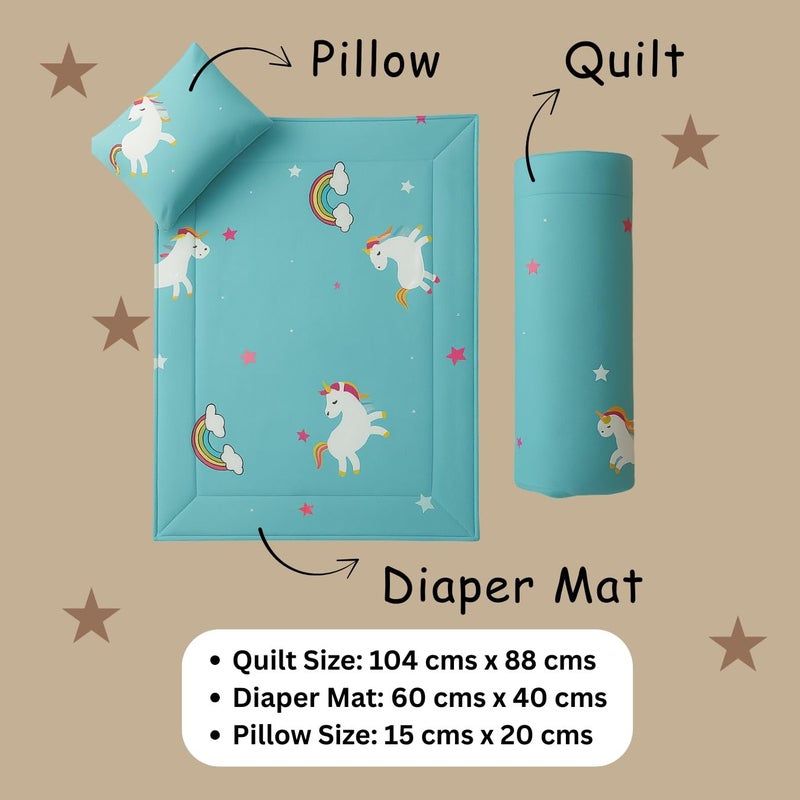 ZIKKU Baby Bedding Set for Newborn - 3 Piece Complete Set with Quilt Blanket Pillow & Changing Pad | Cute Animal Print Design | Cotton Baby Bed Set | Nursery Essentials Gift (Cyan) - Image 5