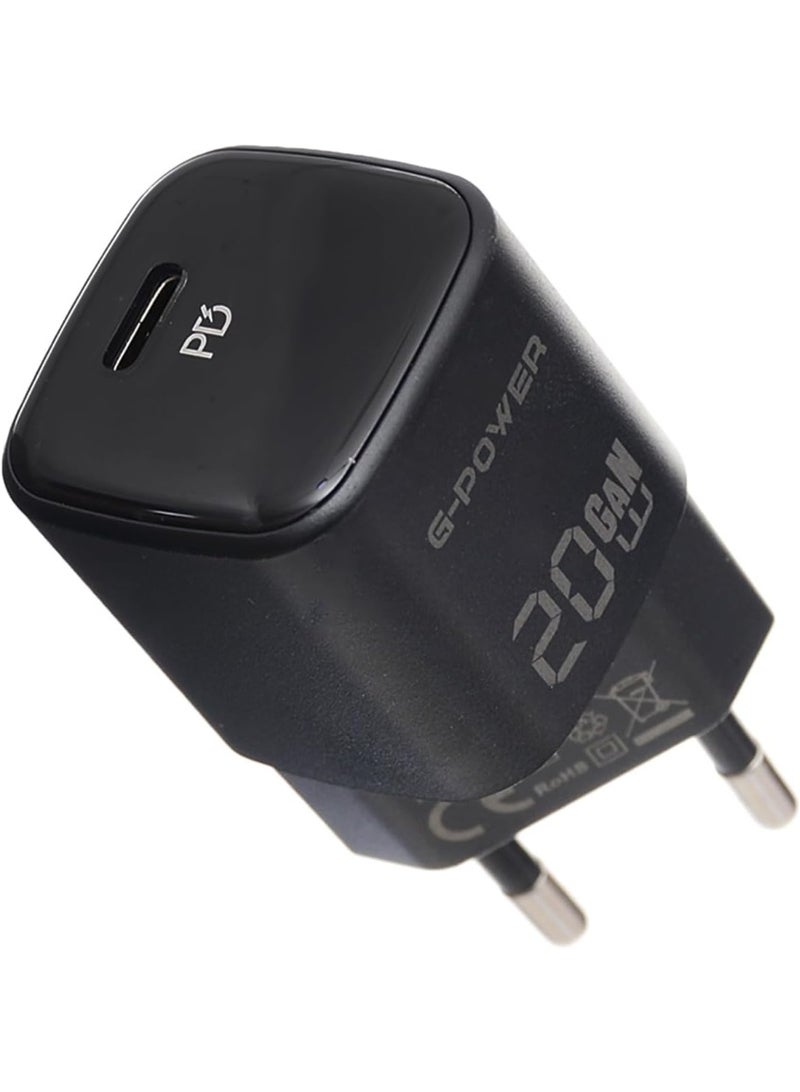 جي باور شاحن سريع G-Power GP-C22 بقوة 20 واط بمنفذ USB-C واحد، متوافق مع أجهزة iPhone 16/14/14 Plus/14 Pro/14 Pro Max/13، وSamsung، وXiaomi، وPixel 4/3، وiPad - أسود - Image 1