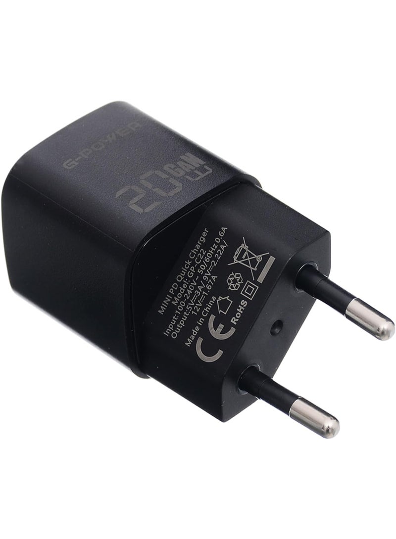 جي باور شاحن سريع G-Power GP-C22 بقوة 20 واط بمنفذ USB-C واحد، متوافق مع أجهزة iPhone 16/14/14 Plus/14 Pro/14 Pro Max/13، وSamsung، وXiaomi، وPixel 4/3، وiPad - أسود - Image 3