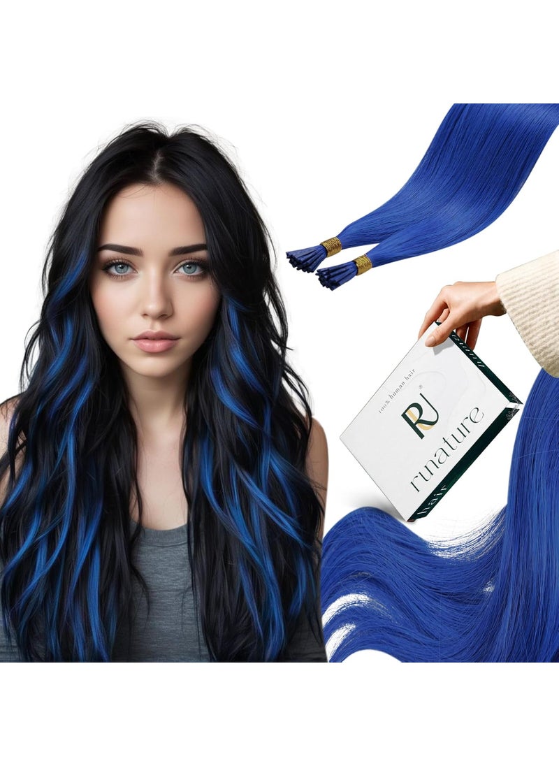 RUNATURE RUNATURE I Tip Hair Extensions Human Hair Blue 16 Inch 20g 25s Itip Human Hair Extensions Blue Colored Pre Bonded Hair Extensions Cold Fusion Remy Real Hair for Highlight 