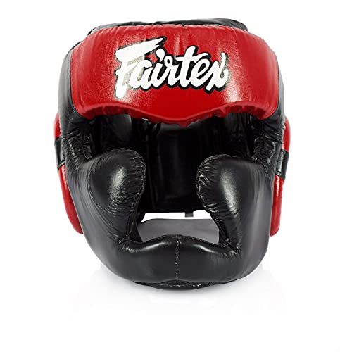Fairtex Muay Thai Boxing Headgear Protective Sparring Head Guard with Adjustable Straps MultiLayer Padding Enhanced Vision Coverage HG13 BlackRed LaceUp Medium - Image 1