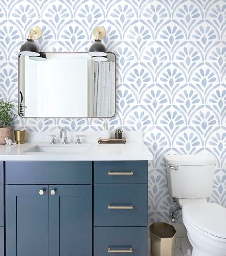 Hopepak 173x197 Blue Peel and Stick Wallpaper for Bedroom Bathroom Geometric Sector Wall Paper Boho Contact Paper Watercolor Removable SelfAdhesive Textured Wallpapers Decoral Cabinets - Image 3