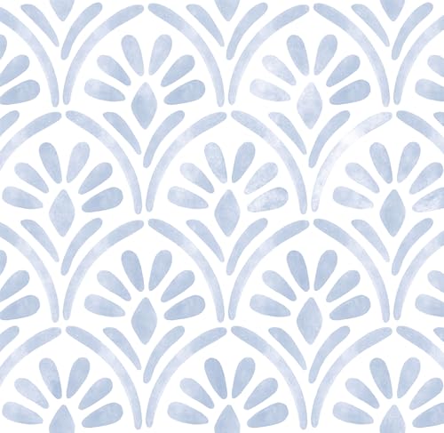 Hopepak 173x197 Blue Peel and Stick Wallpaper for Bedroom Bathroom Geometric Sector Wall Paper Boho Contact Paper Watercolor Removable SelfAdhesive Textured Wallpapers Decoral Cabinets - Image 1