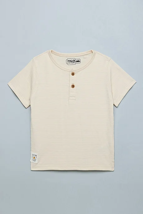 R&B Solid T-shirt with Henley Neck and Short Sleeves