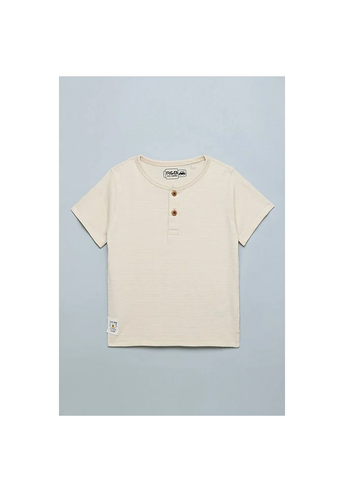 أر أند بي Solid T-shirt with Henley Neck and Short Sleeves