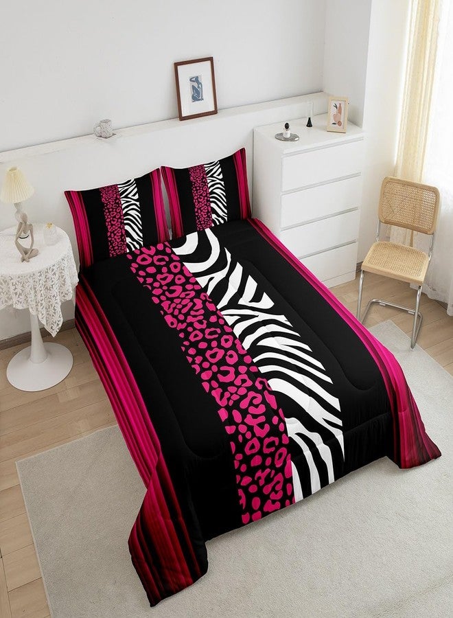 Feelyou Leopard Zebra Reversible Comforter Set Twin Size Ombre Hot Pink Black Bedding Set for Decor Cheetah Comforter Animal Print Duvet Set Bedroom Quilt Set 2Pcs - Image 4