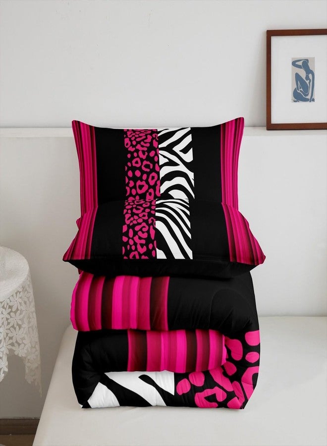 Feelyou Leopard Zebra Reversible Comforter Set Twin Size Ombre Hot Pink Black Bedding Set for Decor Cheetah Comforter Animal Print Duvet Set Bedroom Quilt Set 2Pcs - Image 5
