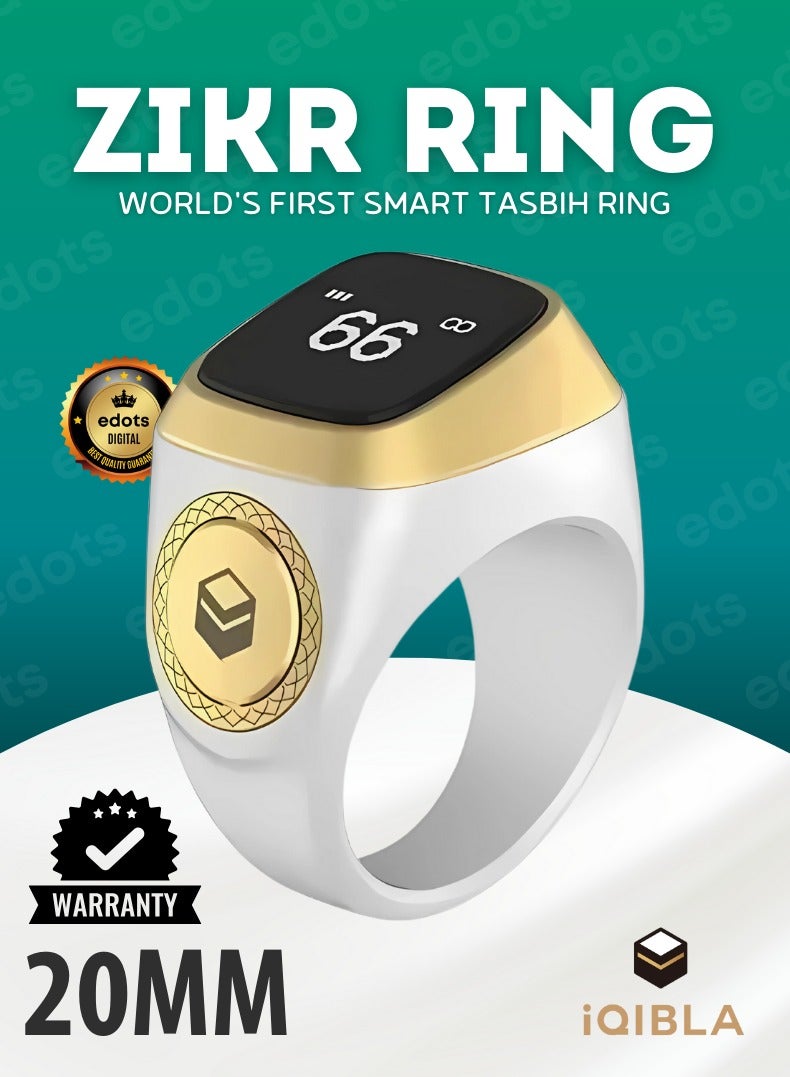 iQIBLA Smart Zikr Ring | Lite | 20MM Prayer Counter, Tasbih Counter & Muslim Prayer Time Reminder, Waterproof Wearable Technology, White - Image 1