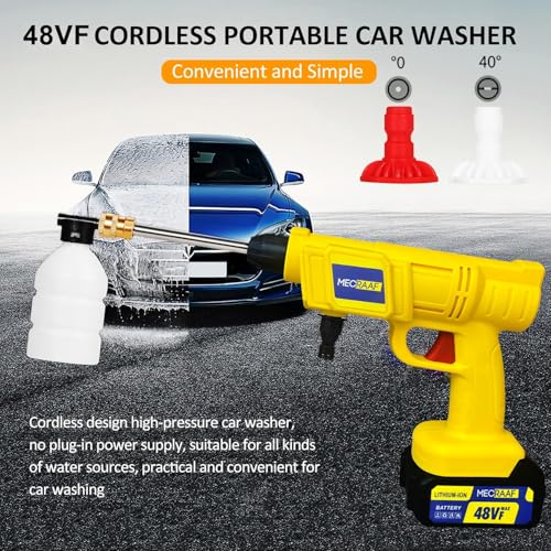 MECRAAF® 48Vf Cordless Portable Wireless Pressure Washer Gun High Pressure Water Gun for Car Wash Bike Washing Cleaning | Adjustable Nozzle and 5M Hose Pipe (Double_Battery) (Yellow) - Image 4