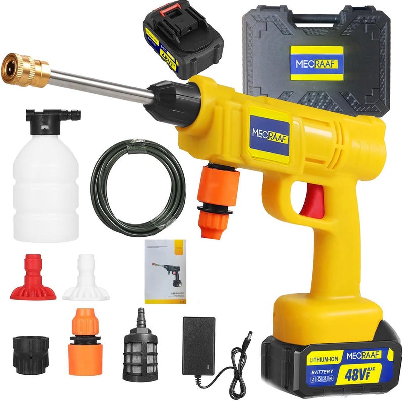 MECRAAF® 48Vf Cordless Portable Wireless Pressure Washer Gun High Pressure Water Gun for Car Wash Bike Washing Cleaning | Adjustable Nozzle and 5M Hose Pipe (Double_Battery) (Yellow) - Image 1