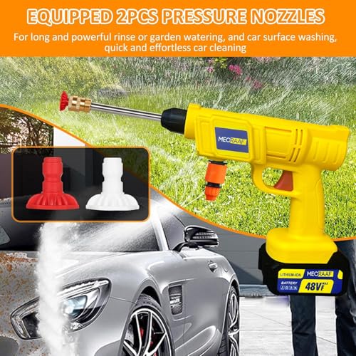 MECRAAF® 48Vf Cordless Portable Wireless Pressure Washer Gun High Pressure Water Gun for Car Wash Bike Washing Cleaning | Adjustable Nozzle and 5M Hose Pipe (Double_Battery) (Yellow) - Image 2