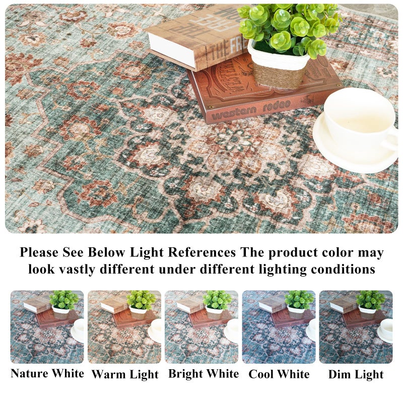 TOPRUUG Washable Oriental Area Rug - 8x10 Rugs for Living Room Soft Carpet for Bedroom Waterproof Floral Distressed Indoor Stain Resistant Non-Shedding Floor Carpets (Green, 8x10) - Image 3