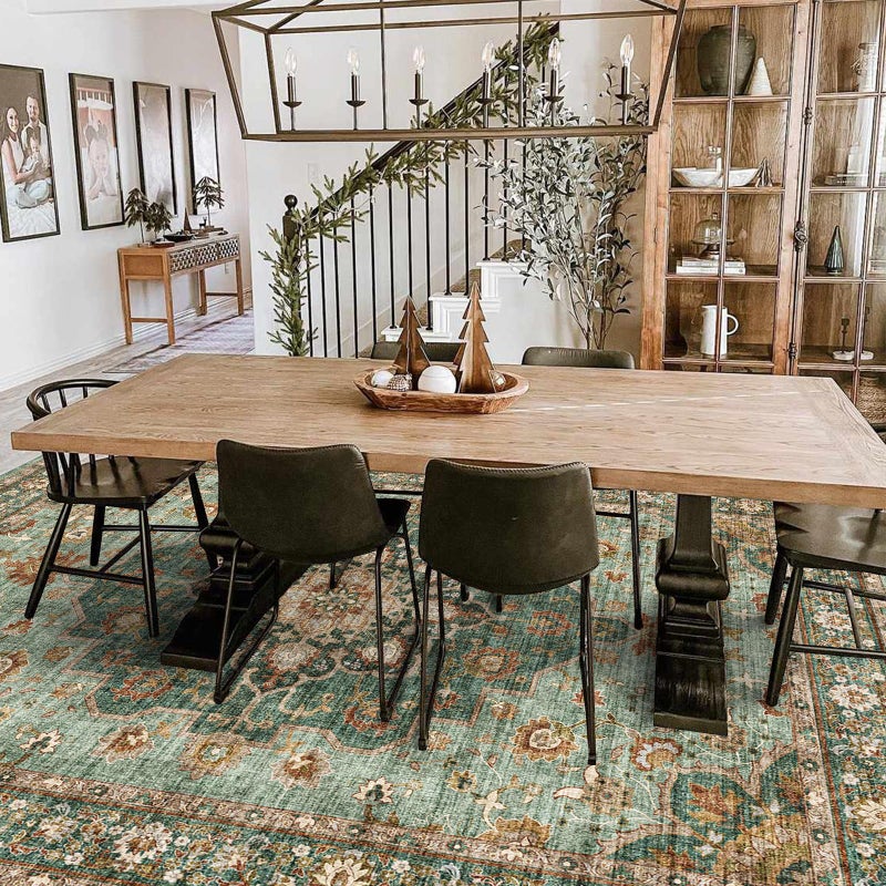TOPRUUG Washable Oriental Area Rug - 8x10 Rugs for Living Room Soft Carpet for Bedroom Waterproof Floral Distressed Indoor Stain Resistant Non-Shedding Floor Carpets (Green, 8x10) - Image 5