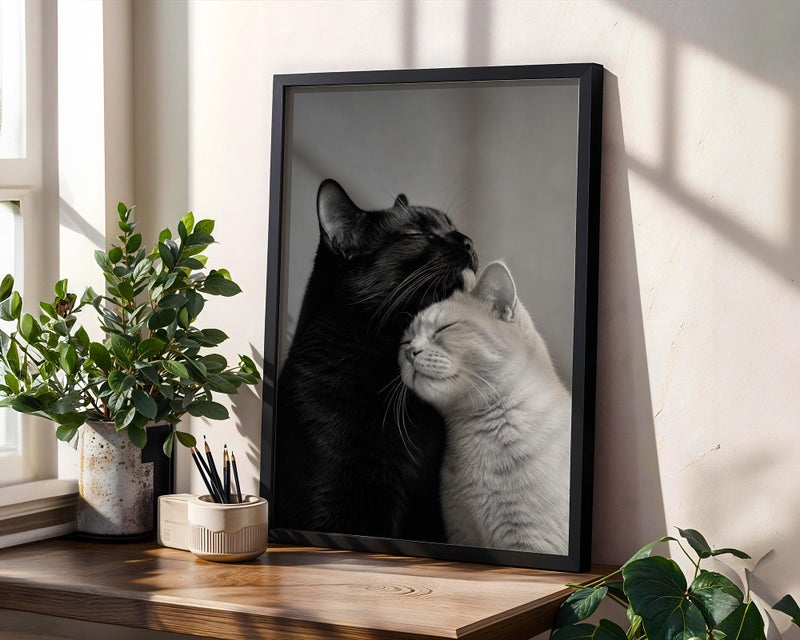 TNESSENTIAL Black and White Cat Poster, Cute Love Cats Wall Art, Minimalist Animal Print, Romantic Pet Decor, Aesthetic Monochrome Photography - Image 3