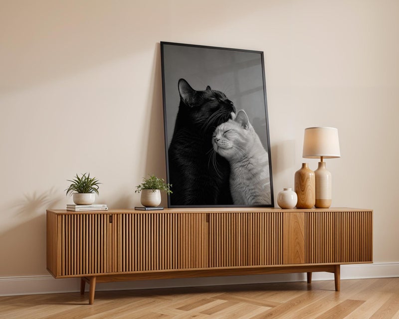 TNESSENTIAL Black and White Cat Poster, Cute Love Cats Wall Art, Minimalist Animal Print, Romantic Pet Decor, Aesthetic Monochrome Photography - Image 4