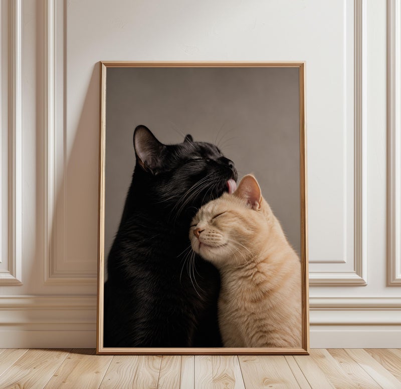 TNESSENTIAL Black and White Cat Poster, Cute Love Cats Wall Art, Minimalist Animal Print, Romantic Pet Decor, Aesthetic Monochrome Photography - Image 2