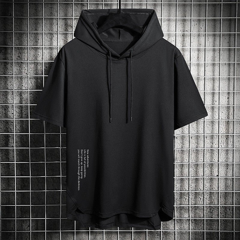 Men's Summer Short-sleeved T-shirt Cross-border Hong Kong-style Trendy All-match Outdoor Sports Casual Loose Top Hooded Men - Image 2