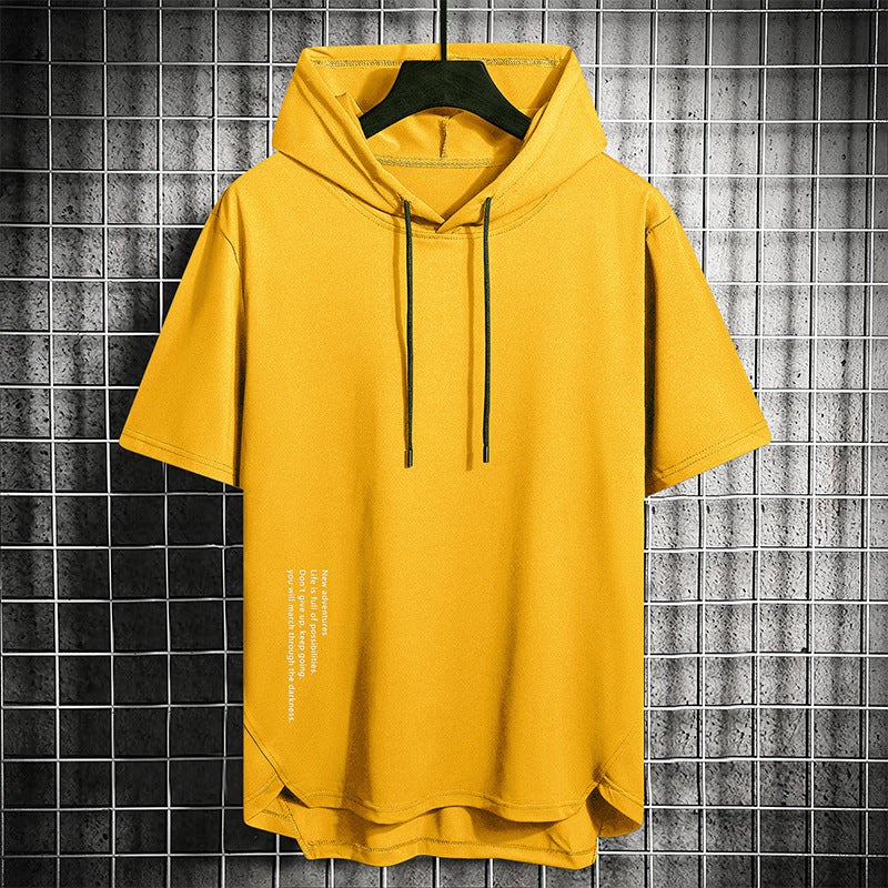 Men's Summer Short-sleeved T-shirt Cross-border Hong Kong-style Trendy All-match Outdoor Sports Casual Loose Top Hooded Men - Image 1