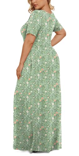 LONGYUAN Women's Plus Size Maxi Dresses for Curvy Women Summer Short Sleeve Casual 2026 Long Dress Green Fl 3XL - Image 3