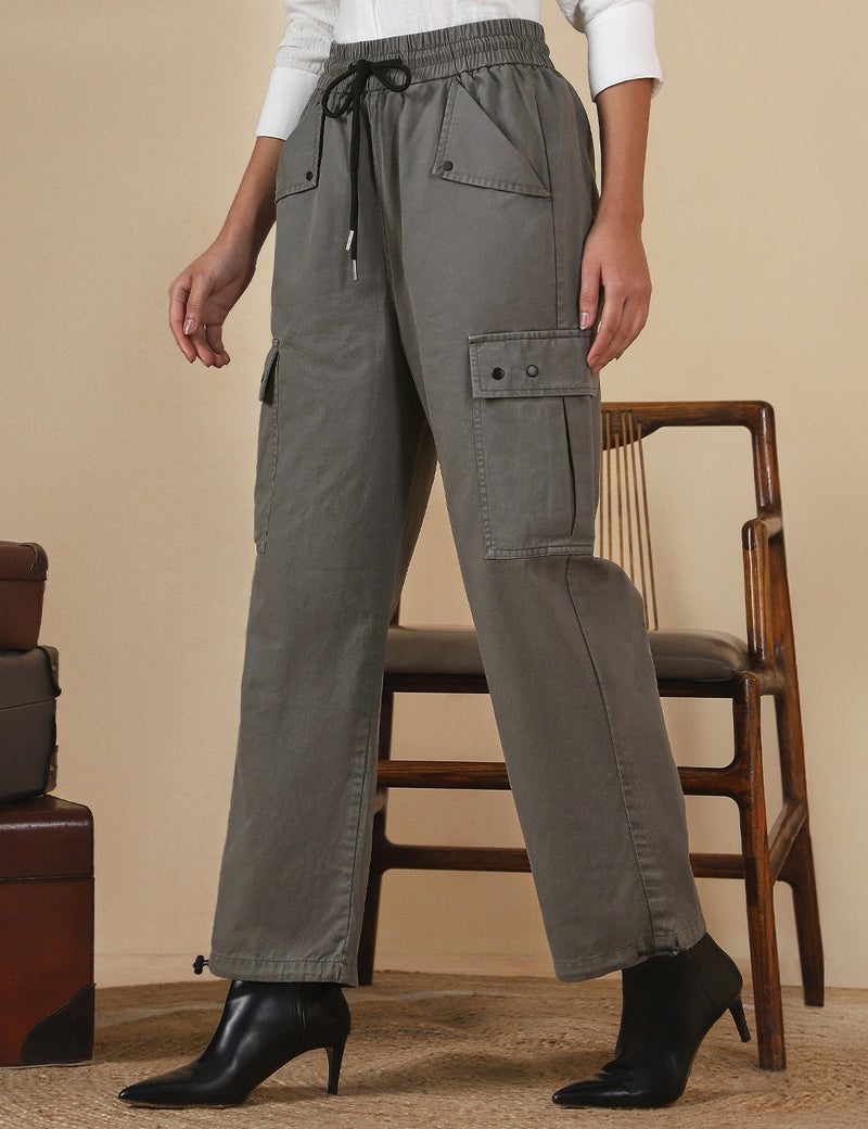 fyltr Women's Cargo Utility Trouser - 100% Cotton | Adjustable Hem | Drawstring Closure | Utility Pockets | Trousers for Women - Image 4