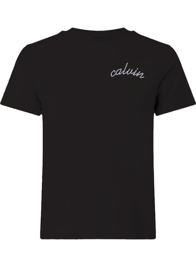 تيشيرت بياقة دائرية وشعار