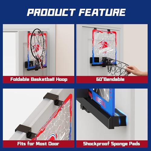flybakiz Mini Indoor Basketball Hoop with 7-Color Lights & 3-Light Effects & Scoreboard & Timer,Over The Door Bedroom Office Basketball Hoop for 5-7 8-12+ Year Old Kids Boys Birthday - Image 5