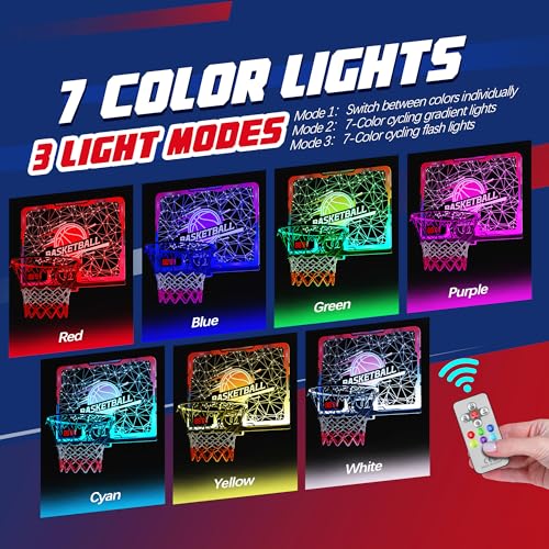 flybakiz Mini Indoor Basketball Hoop with 7-Color Lights & 3-Light Effects & Scoreboard & Timer,Over The Door Bedroom Office Basketball Hoop for 5-7 8-12+ Year Old Kids Boys Birthday - Image 2