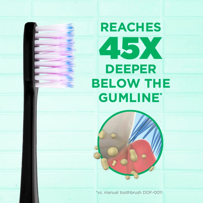 GUM Sonic Powered Toothbrush, Tapered Bristles Clean Below The Gumline, Bundle, Black, 1 Handle(1 Count) + 2 Refills 2 Count(Pack of 1) - Image 3