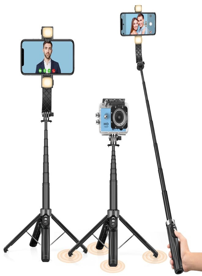 UTEBIT Selfie Stick Tripod for iPhone, 40" Lightweight Phone Tripod Stand with Light & Bluetooth Remote, 3 Light Modes Extendable Selfie Stick Compatible with All iPhone/Android, All-in-1, Black - Image 1