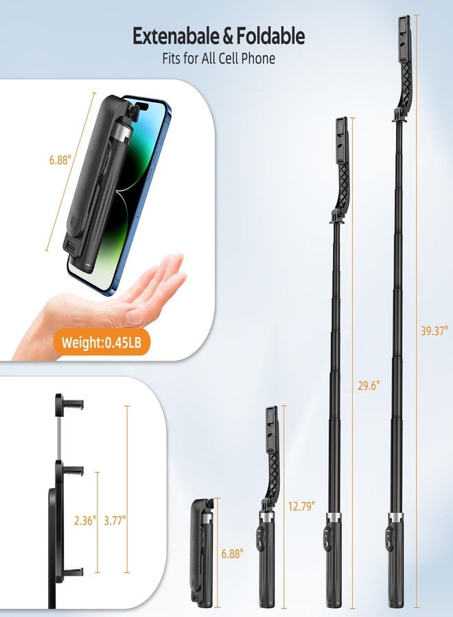 UTEBIT Selfie Stick Tripod for iPhone, 40" Lightweight Phone Tripod Stand with Light & Bluetooth Remote, 3 Light Modes Extendable Selfie Stick Compatible with All iPhone/Android, All-in-1, Black - Image 3