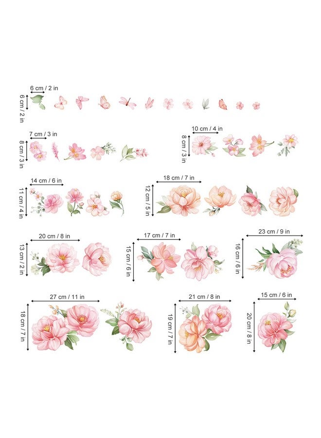 decalmile Pink Peony Flower Wall Stickers Watercolor Floral Wall Decals Baby Nursery Girls Bedroom Living Room Wall Decor - Image 4
