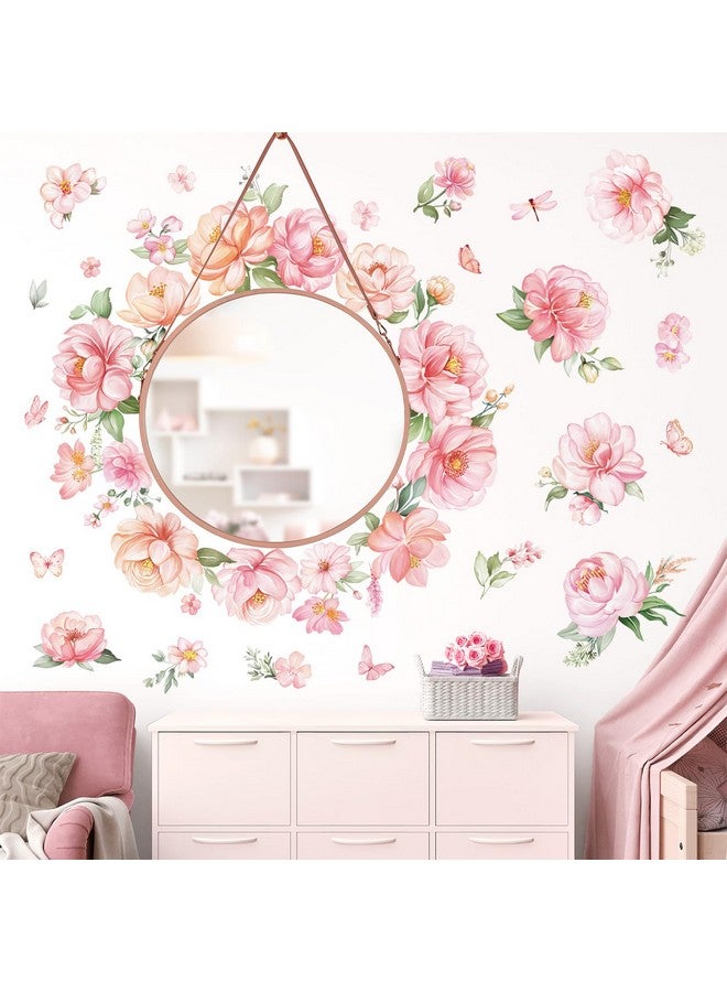 decalmile Pink Peony Flower Wall Stickers Watercolor Floral Wall Decals Baby Nursery Girls Bedroom Living Room Wall Decor - Image 2