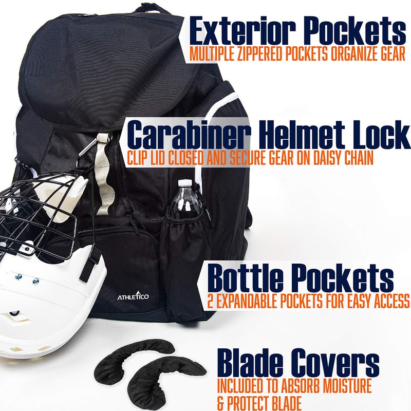 Athletico Hockey Backpack - Large Backpack to Carry Hockey Equipment Including Skates (Black) - Image 3