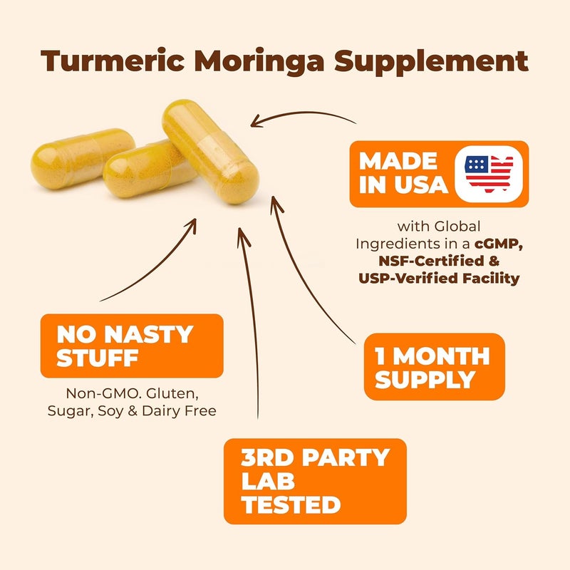 Vimerson Health Turmeric Supplement with Moringa Leaf Joint Supplements for Women  Men  Moringa Oleifera  Tumeric Curcumin with Black Pepper Premium Moringa Capsules for Joint Support Digestion Energy 2 Pack - Image 4