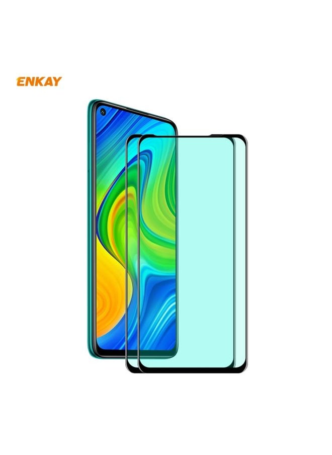 ENKAY Screen Protector For Redmi 10X 4G/Redmi Note 9 2 PCS ENKAY Hat-Prince 0.26mm 9H 6D Curved Full Screen Eye Protection Green Film Tempered Glass Protector 