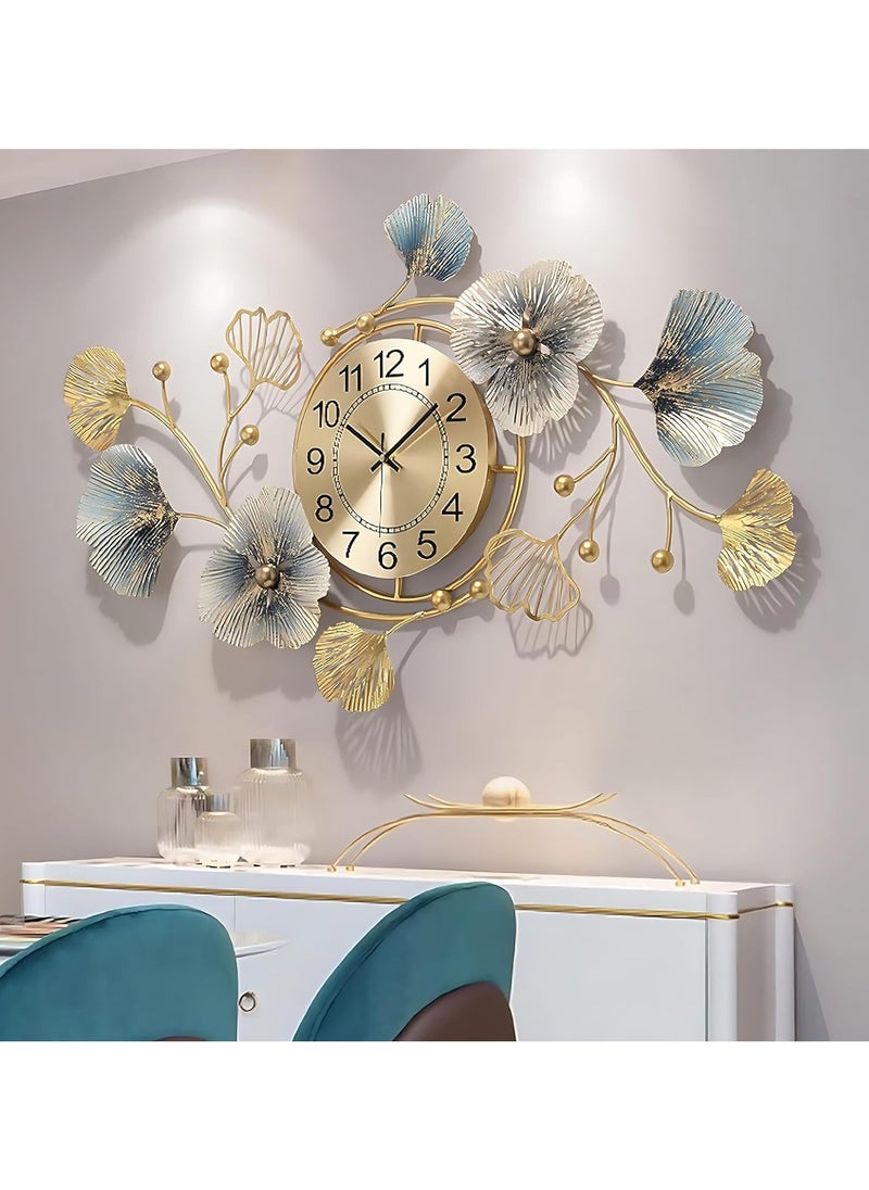 Arabest Large Wall Clock 37 Inch Creative Metal Ginkgo Leaf Design Silent Non Ticking Decoration Clocks for Living Room Bedroom Home  - Image 1