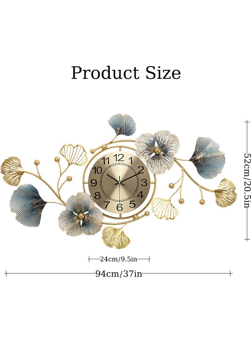 Arabest Large Wall Clock 37 Inch Creative Metal Ginkgo Leaf Design Silent Non Ticking Decoration Clocks for Living Room Bedroom Home  - Image 4