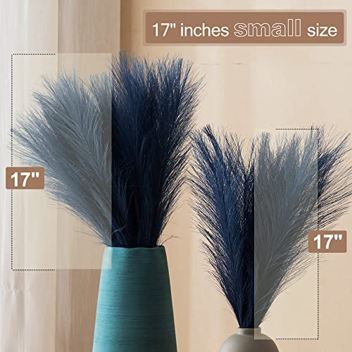 Acfruits Blue Pampas Grass Small, Navy Blue 3Pcs 17" Faux Pampas Grass Decor, Blue Pompas Grass Flower Arrangement and Vase Filler for Boho Home Wedding Decoration - Image 5