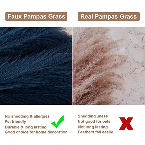 Acfruits Blue Pampas Grass Small, Navy Blue 3Pcs 17" Faux Pampas Grass Decor, Blue Pompas Grass Flower Arrangement and Vase Filler for Boho Home Wedding Decoration - Image 4