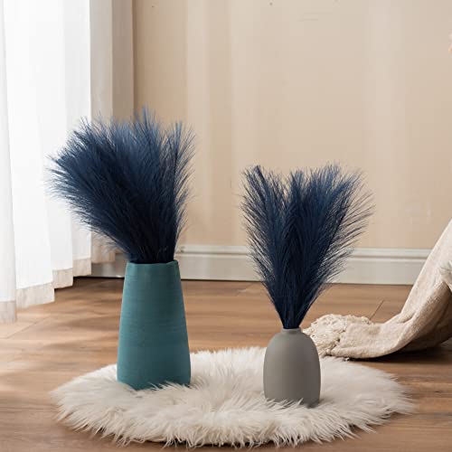 Acfruits Blue Pampas Grass Small, Navy Blue 3Pcs 17" Faux Pampas Grass Decor, Blue Pompas Grass Flower Arrangement and Vase Filler for Boho Home Wedding Decoration - Image 2