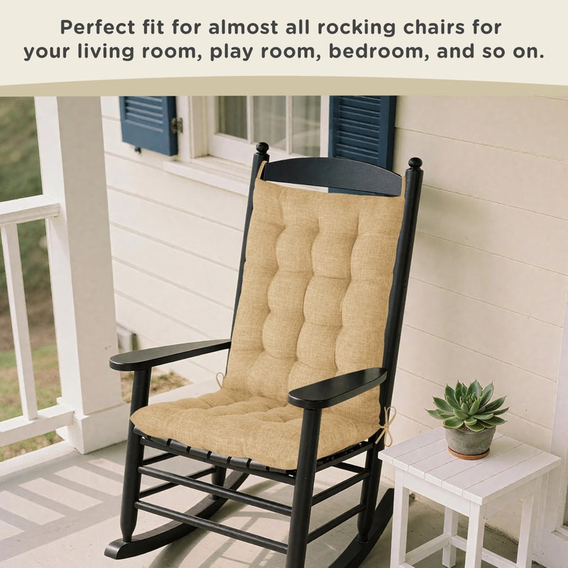 AddGrace Rocking Chair Cushions Indoor Tufted Cushions for Rocking Chairs with Ties Comfortable Textured Fabric Set of Seat & Back Cushion 21x17/17x17 Khaki - Image 5