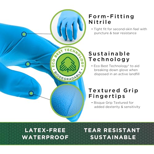 SHOWA 7500PF Sustainable EBT Latex-Free, Powder-Free, Nitrile Disposable Single Use Safety Gloves, 4 Mil, 9.5" Length, Large (1 Box/100 Gloves) - Image 2