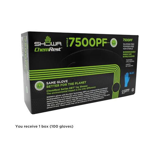 SHOWA 7500PF Sustainable EBT Latex-Free, Powder-Free, Nitrile Disposable Single Use Safety Gloves, 4 Mil, 9.5" Length, Large (1 Box/100 Gloves) - Image 3