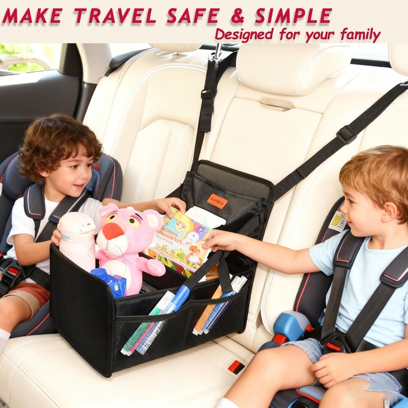 SLOGENTO Kids Car Organizer Backseat- Easy-to-Reach Car Organizers and Storage for Back Seat Between Seats with Tissue Box and Side Pockets, Car Travel Accessories for Baby Long Trips with cup Holders - Image 3