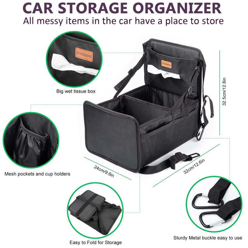 SLOGENTO Kids Car Organizer Backseat- Easy-to-Reach Car Organizers and Storage for Back Seat Between Seats with Tissue Box and Side Pockets, Car Travel Accessories for Baby Long Trips with cup Holders - Image 2