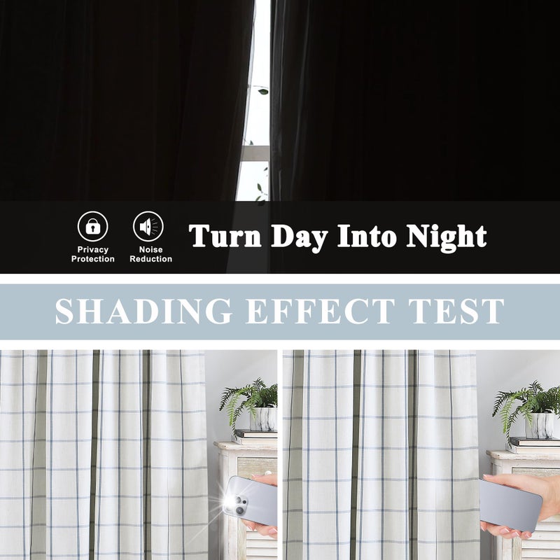Vision Home Blue Plaid Linen Pinch Pleated Full Blackout Curtains Checkered Thermal Insulated Window Panels 90 inch for Bedroom Living Room Darkening Rustic Pinch Pleat Drapes with Hooks 40" Wx90 Lx2 - Image 4