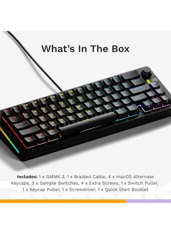 Glorious Gaming - GMMK 3 Custom Mechanical Gaming Keyboard with Knob, 100% Keyboard Full Size, Modular Gasket System, Doubleshot PBT Keycaps, Aluminum Switch Plate, Hotswappable Switches, ANSI- Black - Image 3