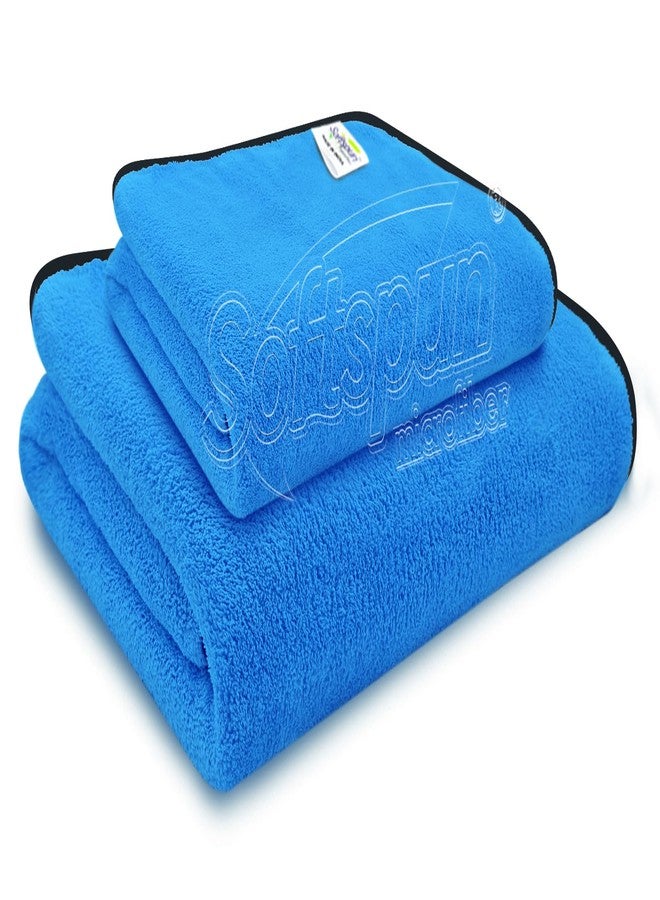 SOFTSPUN Microfiber Wipes Large Baby Towel 2 pc 60X120cm & 40X60cm 280GSM Sky Blue! Ultra Absorbent Super Soft & Comfortable Quick Drying for Men & Women Daily Use Extra Large Size Unisex.… - Image 1