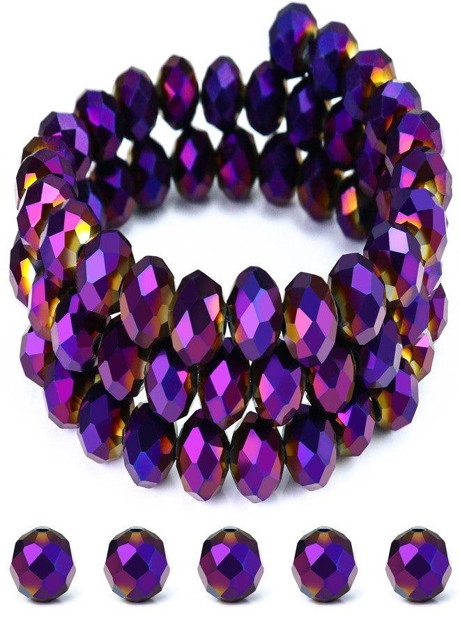 Dowarm 200PCS 8mm Briolette Crystal Glass Beads for Jewelry Making, Faceted Rondelle Crystal Beads for Crafts Wind Chimes Suncatchers Wine Charms, Loose DIY Spacer Beads, Mine Purple - Image 1